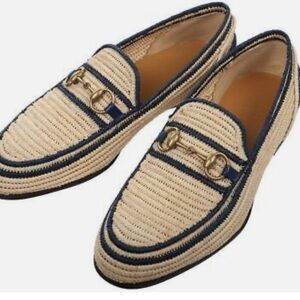 Gucci Men Natural Beige Raffia Horsebit Casual Loafer